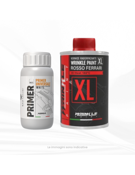 Motorlack Set Schrumpflack Faltenlack Ferrari-Rot XL 500gr + Hochtemperatur Grundierung Weiß 250gr Motor
